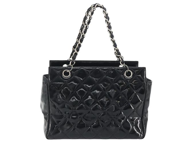 CHANEL Matelasse Chain Shoulder Bag Patent Leather Black Silver CC - vista 2