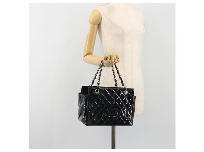 CHANEL Matelasse Chain Shoulder Bag Patent Leather Black Silver CC - vista 23