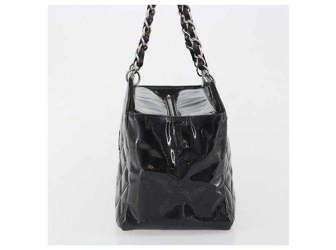 CHANEL Matelasse Chain Shoulder Bag Patent Leather Black Silver CC - vista 3