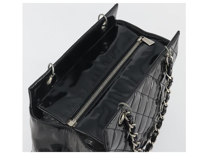 CHANEL Matelasse Chain Shoulder Bag Patent Leather Black Silver CC - vista 6