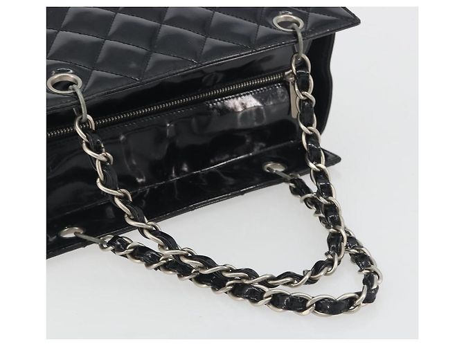 CHANEL Matelasse Chain Shoulder Bag Patent Leather Black Silver CC - vista 7