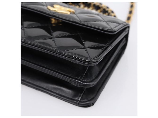 CHANEL Matelasse Hand Bag Patent Leather 2way Black Gold CC - vista 12