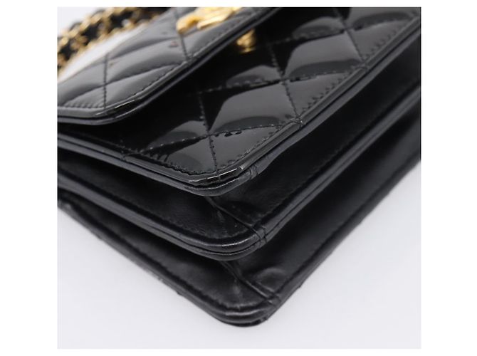 CHANEL Matelasse Hand Bag Patent Leather 2way Black Gold CC - vista 13