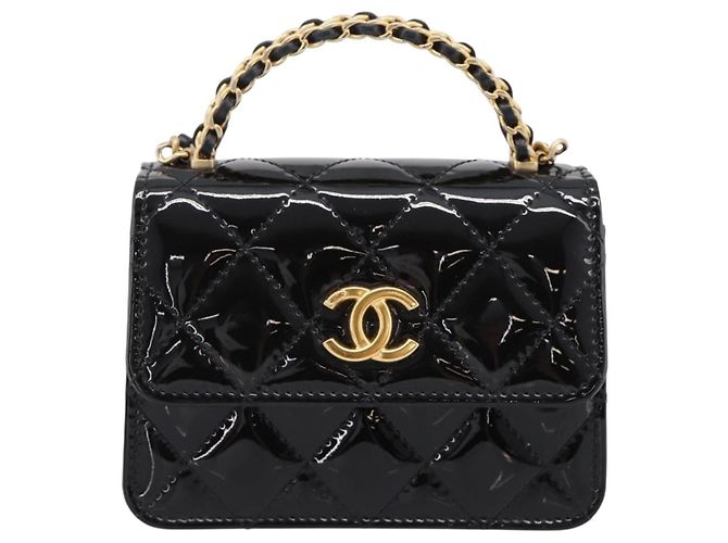 CHANEL Matelasse Hand Bag Patent Leather 2way Black Gold CC - vista 2