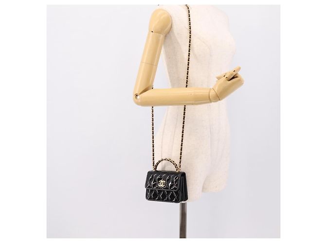 CHANEL Matelasse Hand Bag Patent Leather 2way Black Gold CC - vista 23