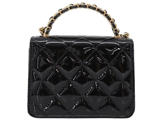 CHANEL Matelasse Hand Bag Patent Leather 2way Black Gold CC - vista 3