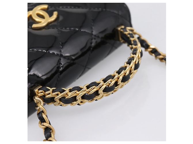 CHANEL Matelasse Hand Bag Patent Leather 2way Black Gold CC - vista 7