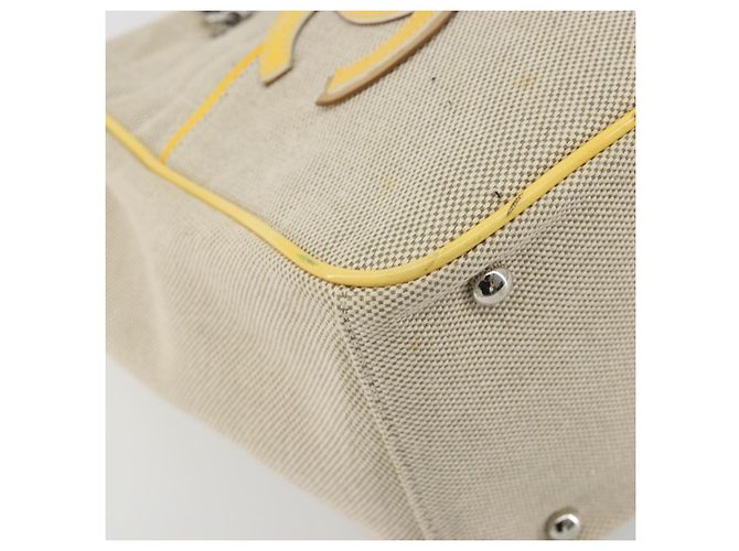 CHANEL Choco Bar Cambon Chain Tote Bag Canvas Beige Silver CC - Ansicht 11