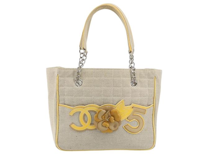 CHANEL Choco Bar Cambon Chain Tote Bag Canvas Beige Silver CC - Ansicht 2