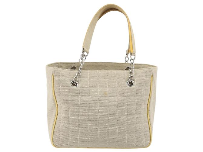 CHANEL Choco Bar Cambon Chain Tote Bag Canvas Beige Silver CC - Ansicht 3
