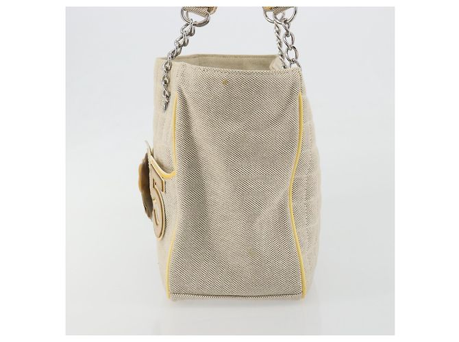 CHANEL Choco Bar Cambon Chain Tote Bag Canvas Beige Silver CC - Ansicht 4