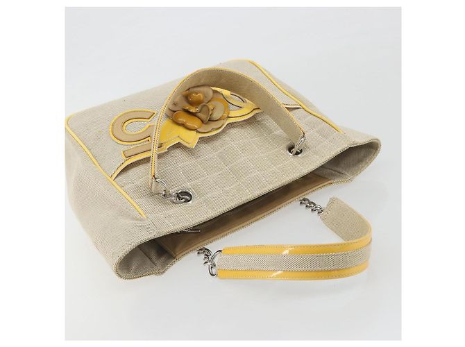 CHANEL Choco Bar Cambon Chain Tote Bag Canvas Beige Silver CC - Ansicht 6