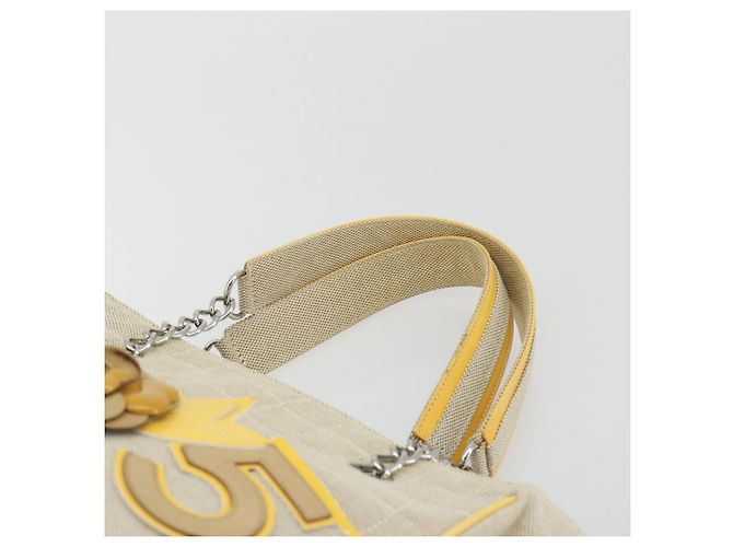 CHANEL Choco Bar Cambon Chain Tote Bag Canvas Beige Silver CC - Ansicht 8