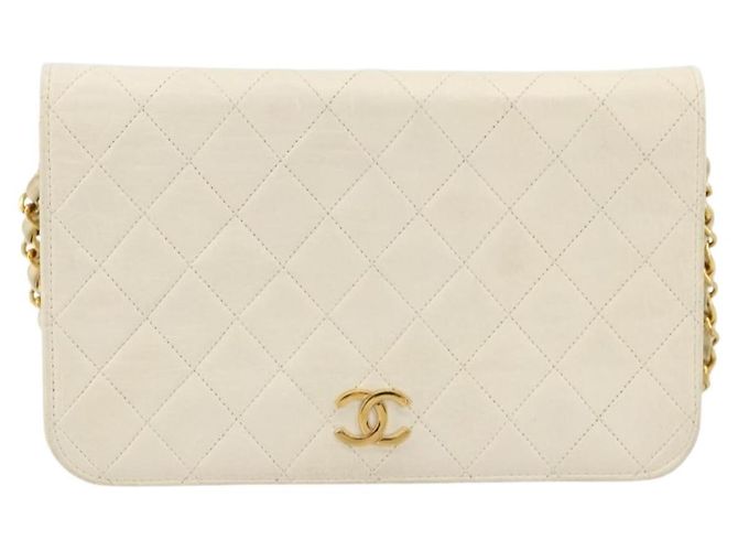 CHANEL Matelasse Chain Shoulder Bag Lamb Skin White Gold CC - vista 13