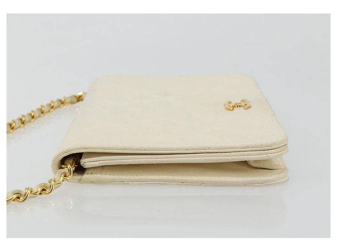 CHANEL Matelasse Chain Shoulder Bag Lamb Skin White Gold CC - vista 4