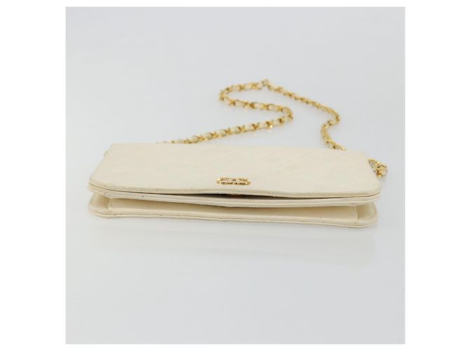 CHANEL Matelasse Chain Shoulder Bag Lamb Skin White Gold CC - vista 5