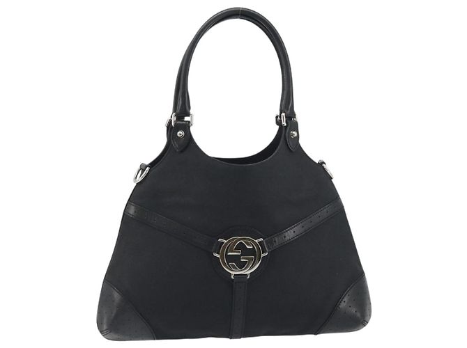 GUCCI Interlocking G Handtasche Canvas Schwarz Silber - Ansicht 2