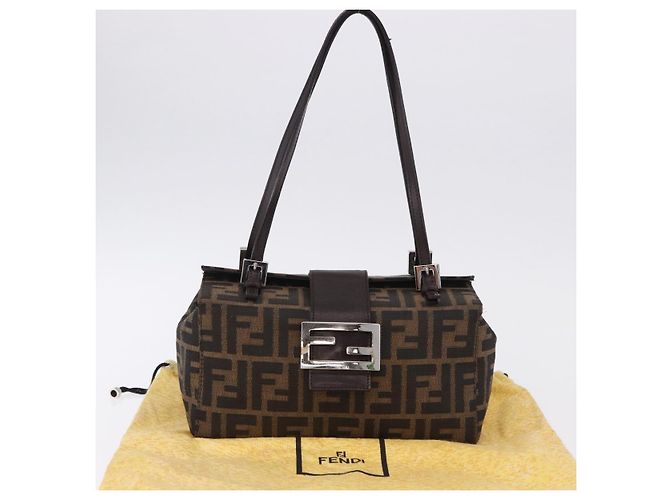 FENDI Zucca Canvas Mamma Baguette Hand Bag Brown Silver - vista 12