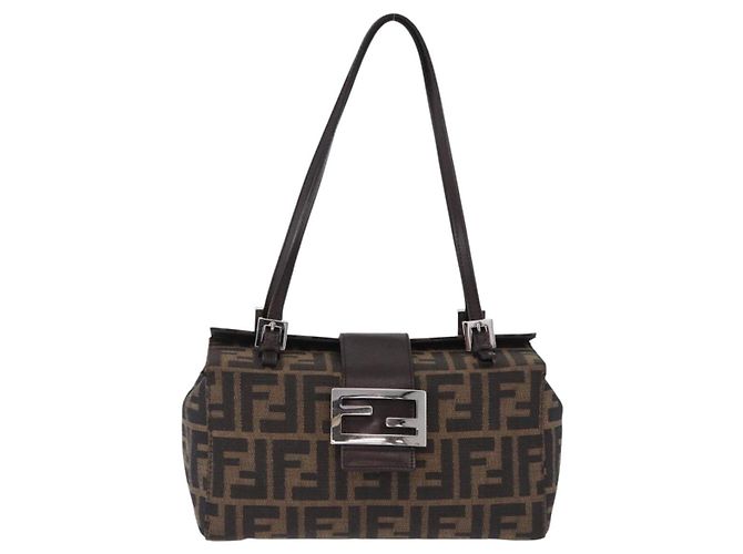 FENDI Zucca Canvas Mamma Baguette Hand Bag Brown Silver - vista 13