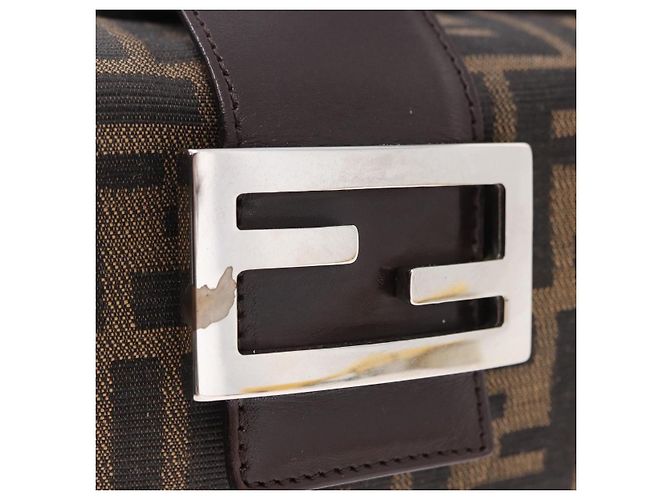 FENDI Zucca Canvas Mamma Baguette Hand Bag Brown Silver - vista 18