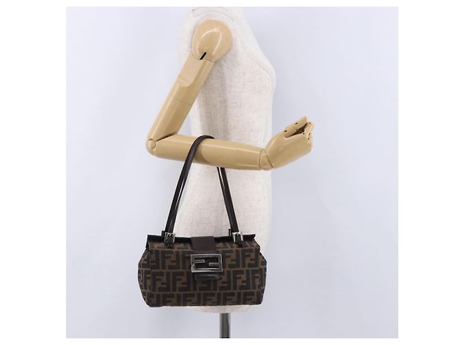 FENDI Zucca Canvas Mamma Baguette Hand Bag Brown Silver - vista 25