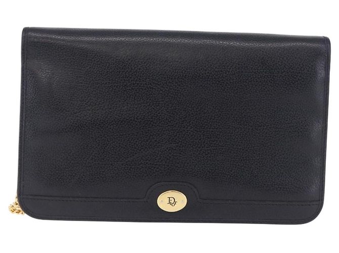 Christian Dior Chain Shoulder Bag Leather Black Gold - vista 13