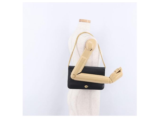 Christian Dior Chain Shoulder Bag Leather Black Gold - vista 21