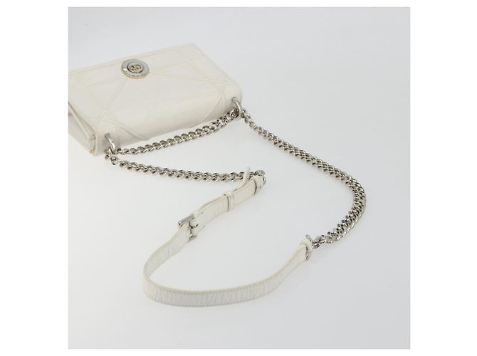 Christian Dior Chain Shoulder Bag Leather White Gold - vista 7
