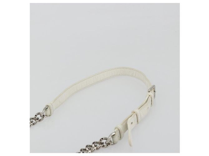 Christian Dior Chain Shoulder Bag Leather White Gold - vista 8