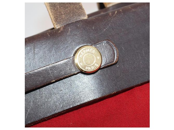 Hermès HERMES Herbag Cabas MM Hand Bag Canvas Leather Red Gold - vista 17
