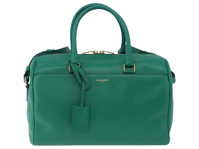 Autre Marque SAINT LAURENT Classic Duffle Bag Leather 2way Green Gold 322049 - vista 13