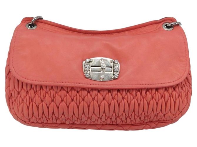 Miu Miu Matelasse Chain Shoulder Bag Leather Pink Silver - vista 13