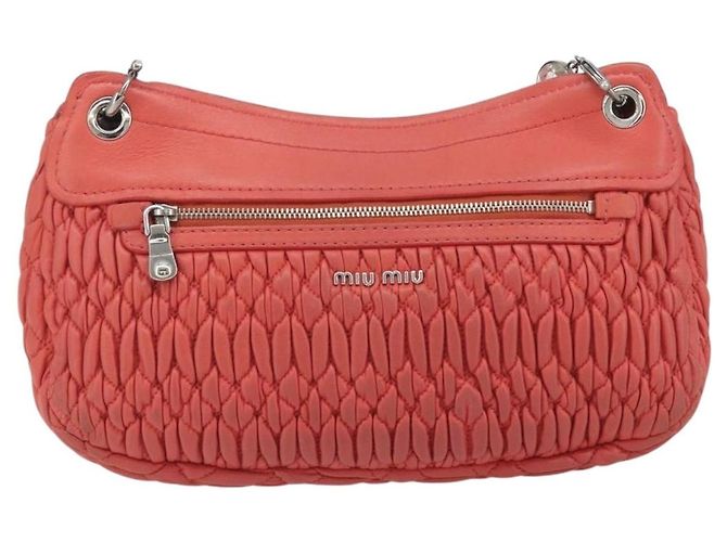 Miu Miu Matelasse Chain Shoulder Bag Leather Pink Silver - vista 2
