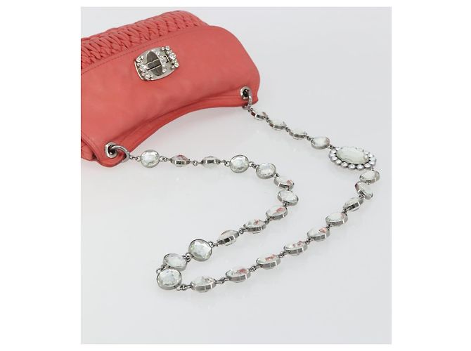 Miu Miu Matelasse Chain Shoulder Bag Leather Pink Silver - vista 7