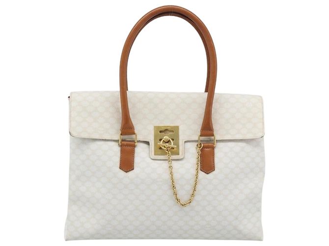 Céline CELINE Macadam Canvas Hand Bag PVC Leather White Gold - vista 2