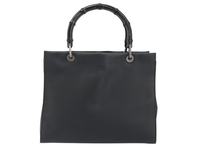 GUCCI Bamboo Tote Bag Leather 2way Black Silver 002 1016 - vista 2