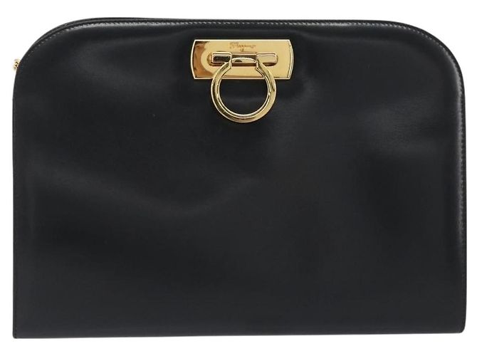 Salvatore Ferragamo Gancini Chain Shoulder Bag Leather Black Gold - vista 2