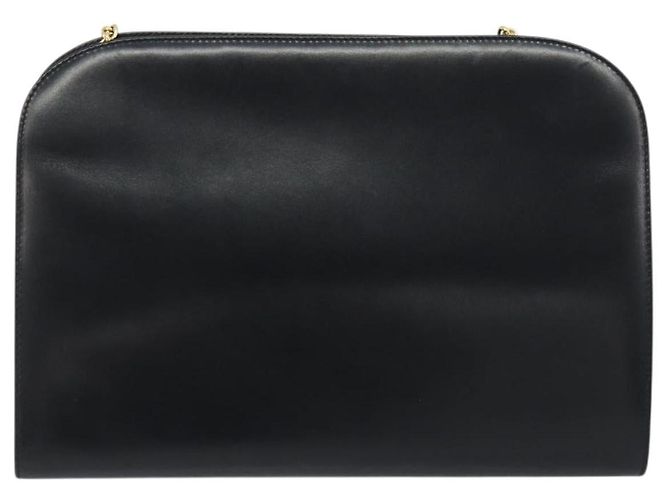 Salvatore Ferragamo Gancini Chain Shoulder Bag Leather Black Gold - vista 3