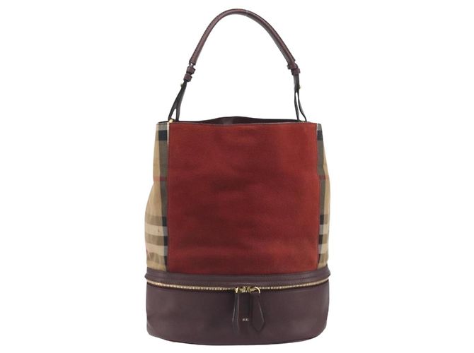 BURBERRY Nova Check Shoulder Bag Canvas Leather Silver Bordeaux - vista 13
