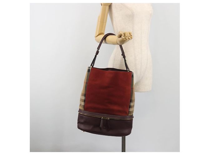 BURBERRY Nova Check Shoulder Bag Canvas Leather Silver Bordeaux - vista 26