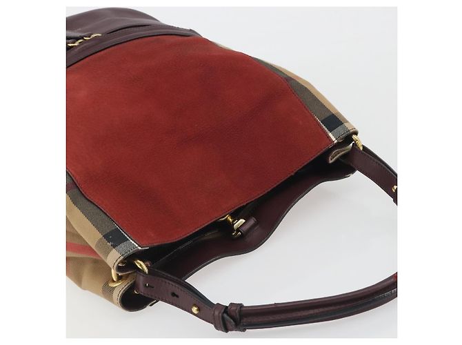 BURBERRY Nova Check Shoulder Bag Canvas Leather Silver Bordeaux - vista 6