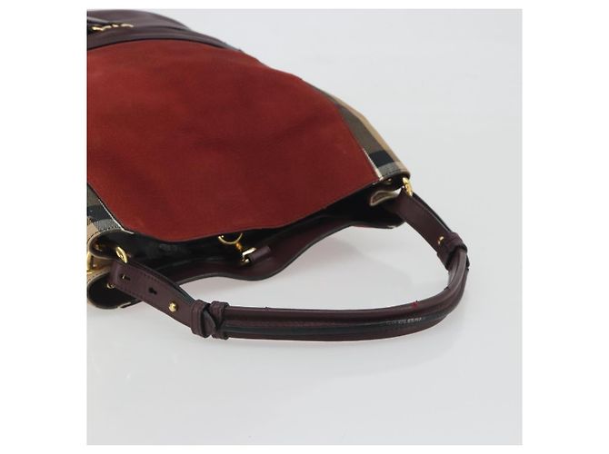 BURBERRY Nova Check Shoulder Bag Canvas Leather Silver Bordeaux - vista 7