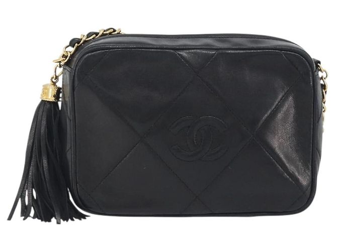 CHANEL Matelasse Chain Shoulder Bag Lamb Skin Gold Black CC - vista 13