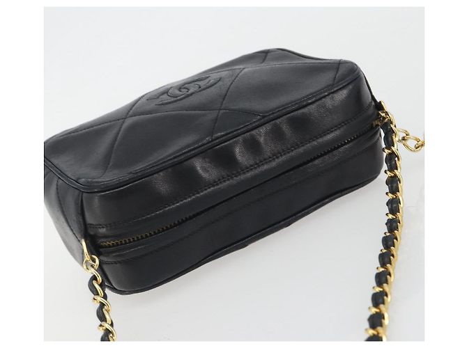 CHANEL Matelasse Chain Shoulder Bag Lamb Skin Gold Black CC - vista 6