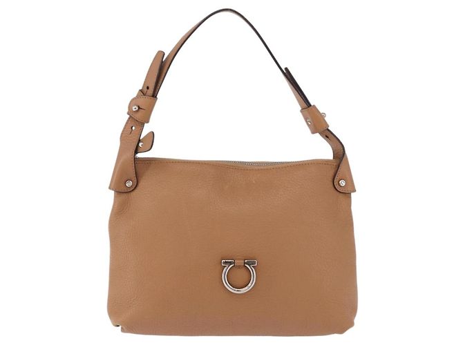 Salvatore Ferragamo Sac à épaule Gancini Cuir Beige Argent - vue 13