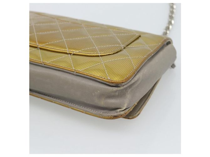 CHANEL Matelasse Chain Shoulder Wallet Patent Gold Silver CC - vista 16