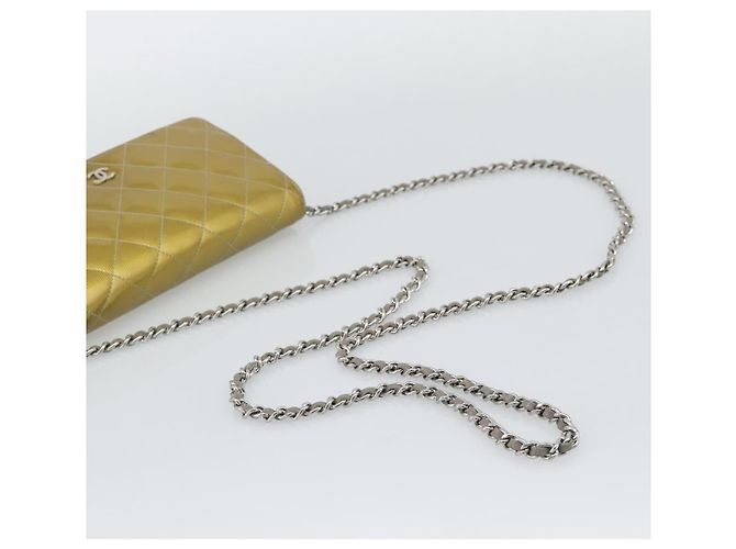 CHANEL Matelasse Chain Shoulder Wallet Patent Gold Silver CC - vista 7