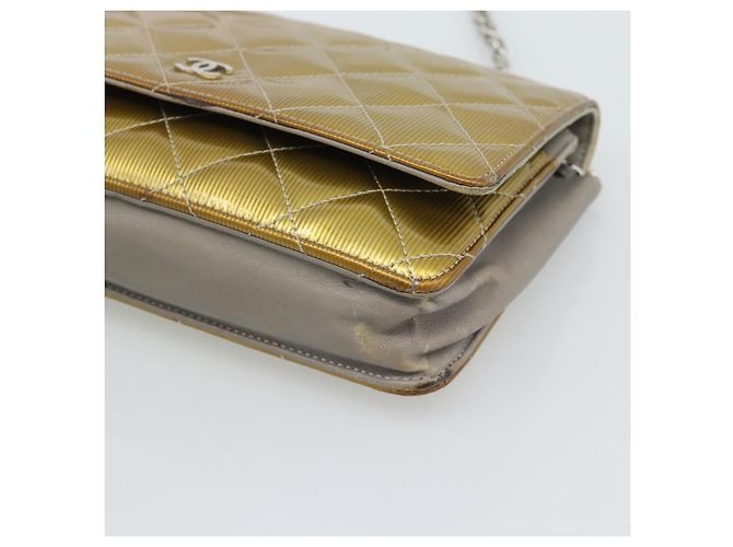 CHANEL Matelasse Chain Shoulder Wallet Patent Gold Silver CC - vista 8