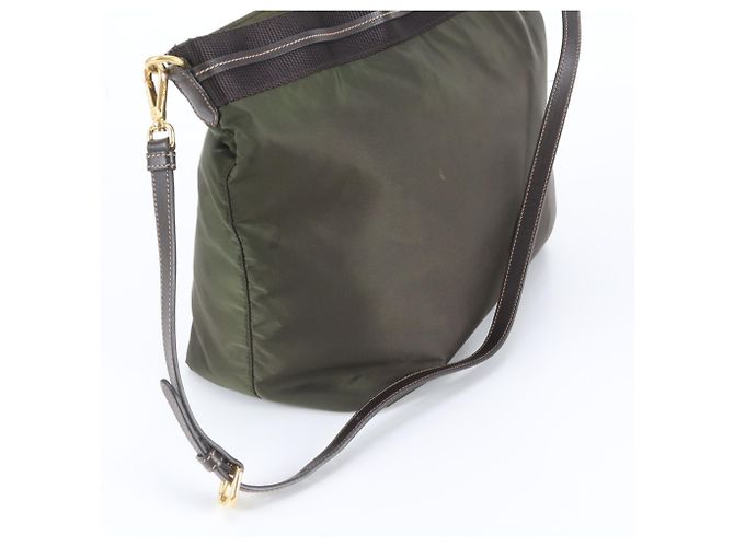 Tote Bolsa 2-Way Prada em nylon Tessuto e couro Verde Caqui - vista 3