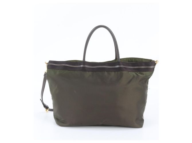 Tote Bolsa 2-Way Prada em nylon Tessuto e couro Verde Caqui - vista 4